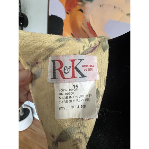 Vintage 80’s 90’s R & K Midi Cottage Core Yellow Floral Dress Sz 14 Pleaded - Picture 6 of 10